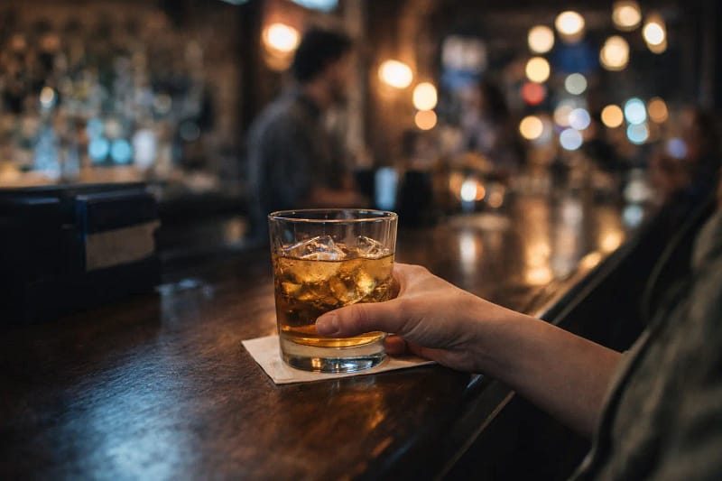 Cuidados com bebida em viagem copo de bebida em bar com foco em segurança e atenção durante viagem